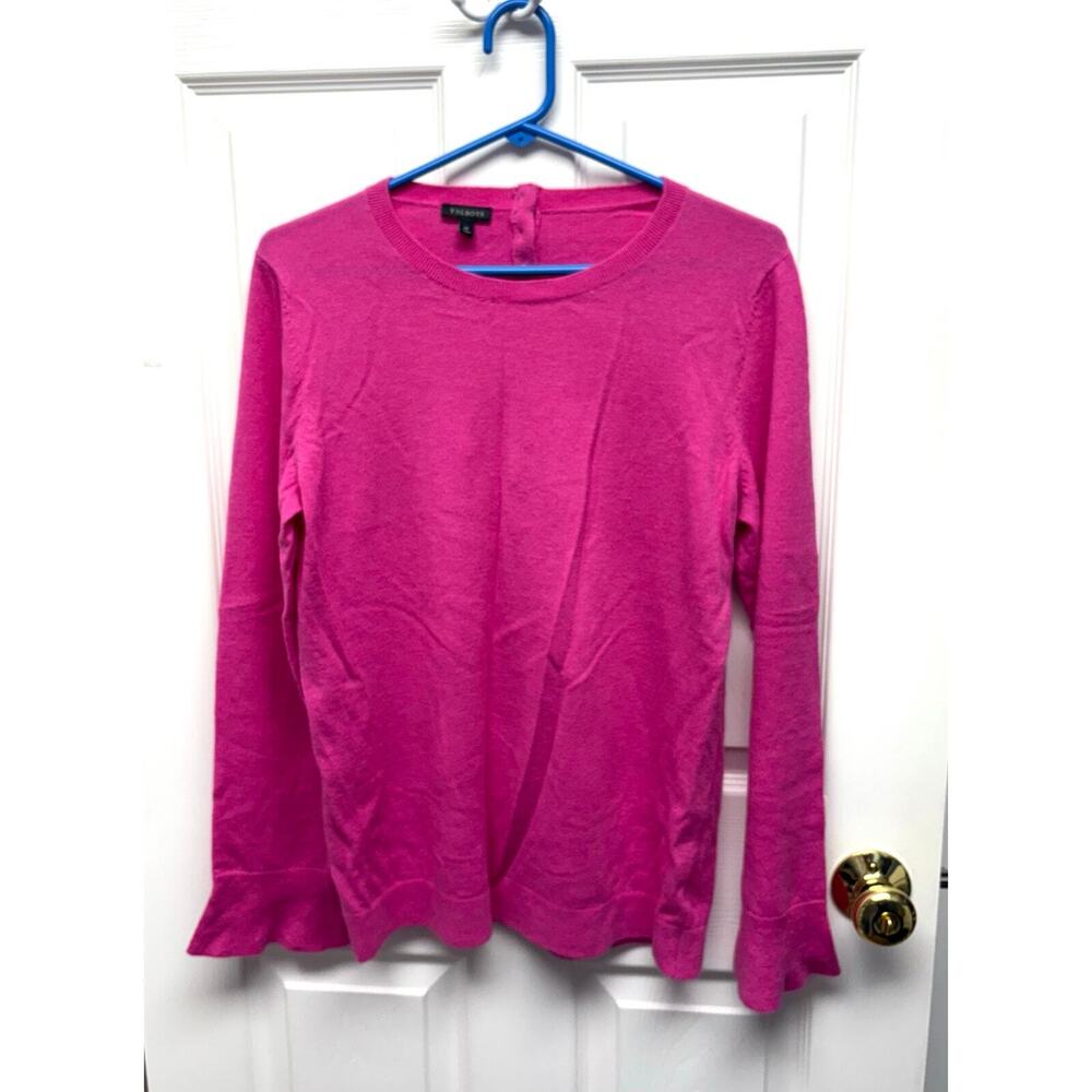 Talbots Sweater Crew Neck Pink Lambswool, Flared Sleeve, Buttons, NWOT, Size M